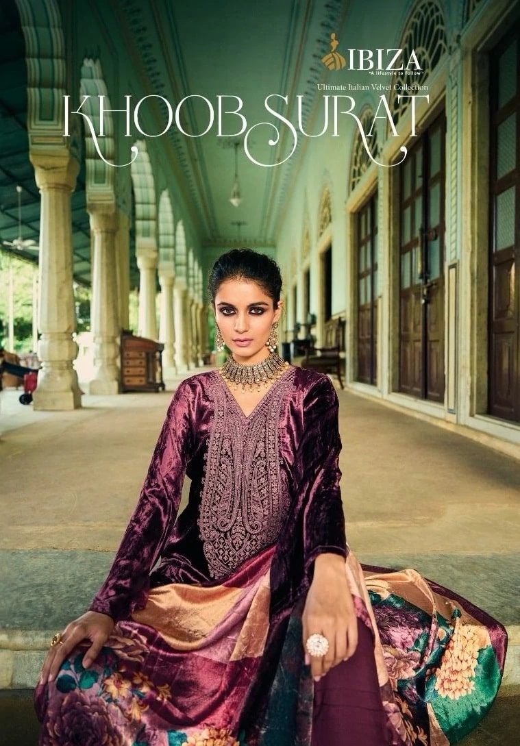 Ibiza Khoobsurat Viscose Velvet Designer Pashmina Dress Material