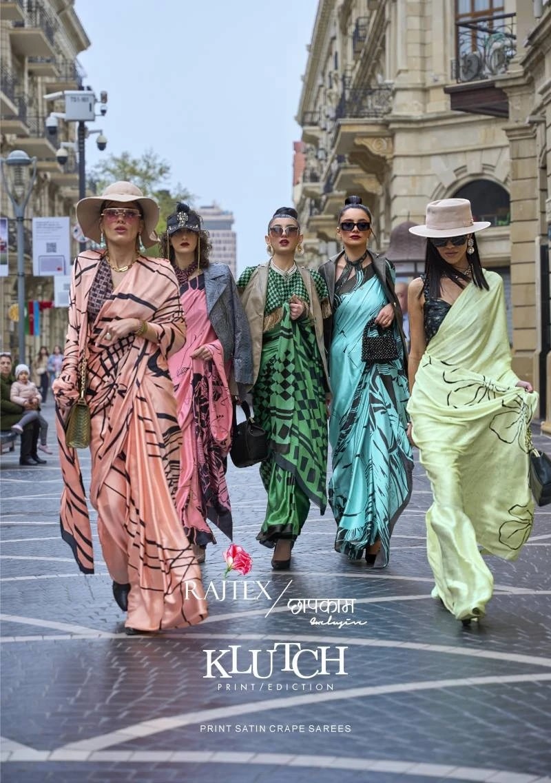 Rajtex Klutch Japan Satin Printed Party Wear Saree Wholesale Shop