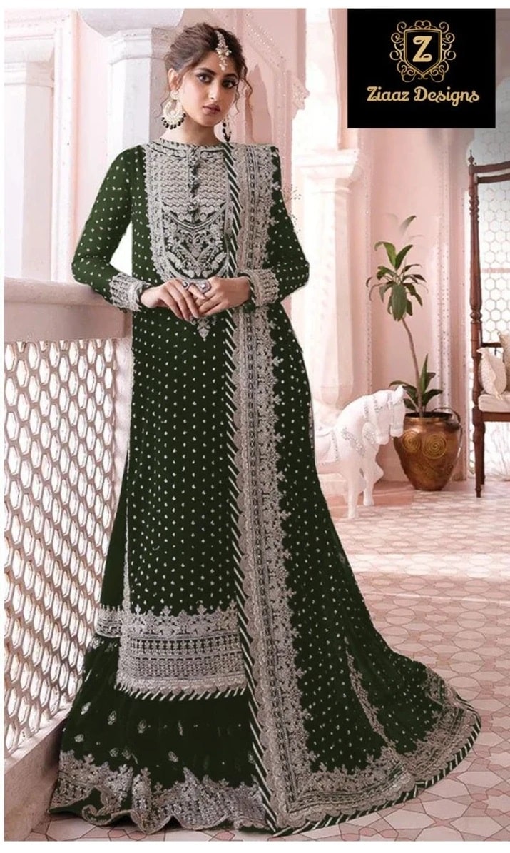 Ziaaz Designs 372 Semi Stitched Embroidery Pakistani Salwar Suits
