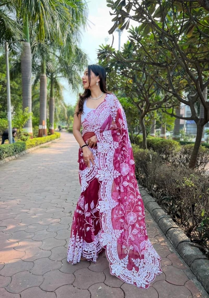 Yojana Soft Organza Thred And Zari Work Designer Saree Collection