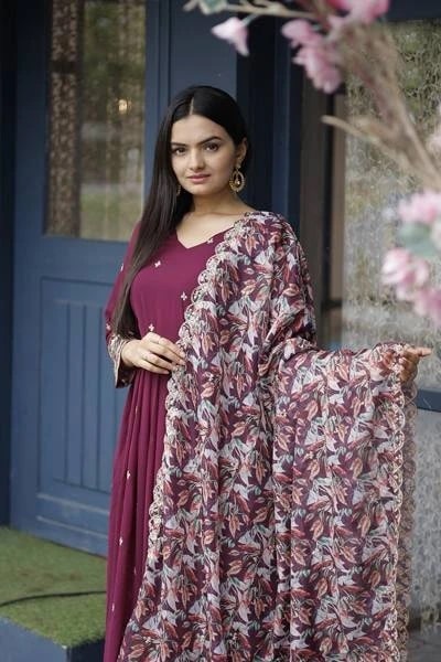 Aayaa vol 14 Faux Blooming Georgette Embroidery Gown With Dupatta Set