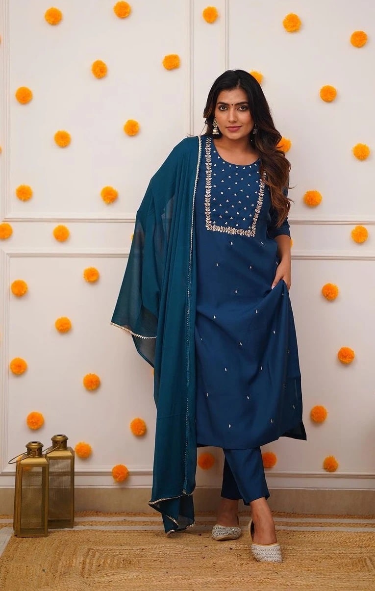 Pragati 01 Rayon Slub Embroidery Kurti With Bottom Dupatta Collection