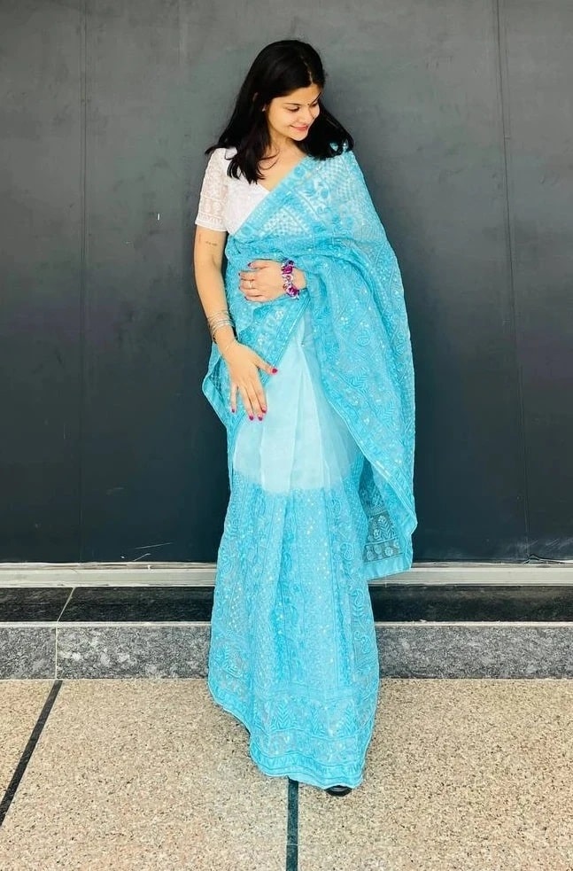 Vt 5036 Light Sequence Organza Embroidery Saree Collection