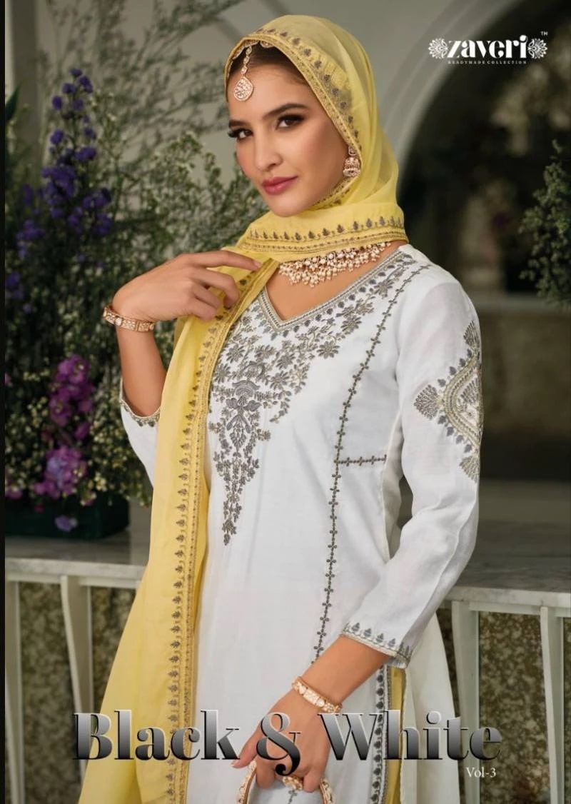 Zaveri Black And White Vol 3 Designer Kurti Bottom With Dupatta