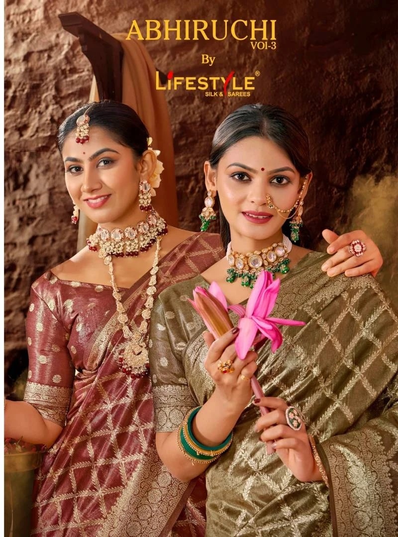 Lifestyle Abhiruchi Vol 3 Wedding Gota Jari Work Saree Collection