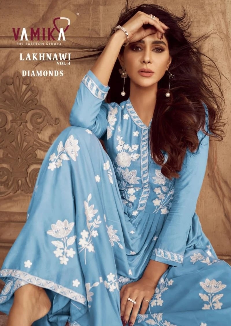 Vamika Lakhnawi Vol 4 Designer Kurti Palazzo With Dupatta Collection