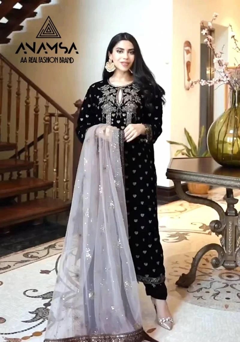 Anamsa 275 Exclusive Velvet Embroidered Pakistani Salwar Suits Collection