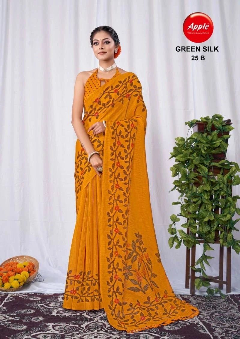 Apple Green Silk 25 Printed Cotton Saree Wholesale