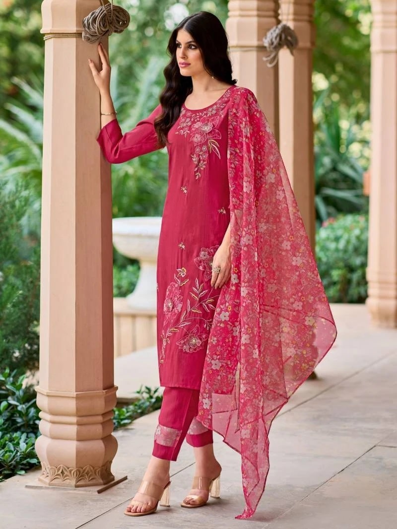 Indo Era 2374 Floral Thread Work Kurti Pant With Dupatta Collection