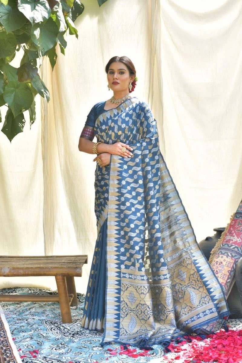 Sc Tejasvi Zari Woven Tussar Silk Sarees Wholesale
