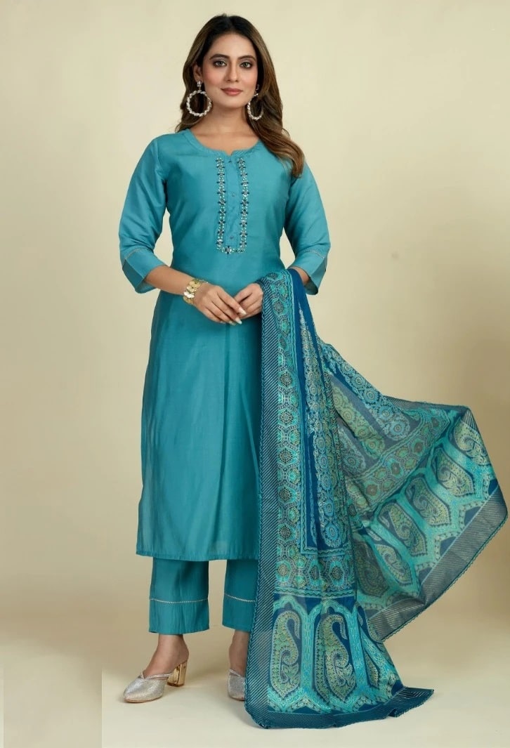 Seamore Laxmipati three Embroidered Kurti Pant With Dupatta