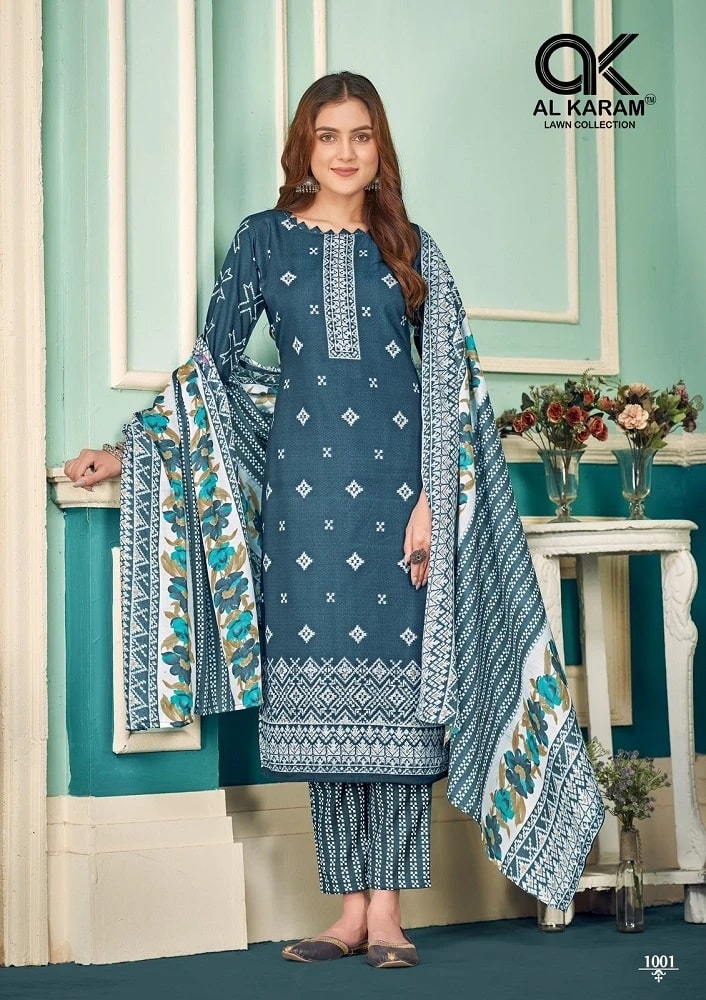 Al Karam Zulekha Foil Print Pure Cotton Dress Material