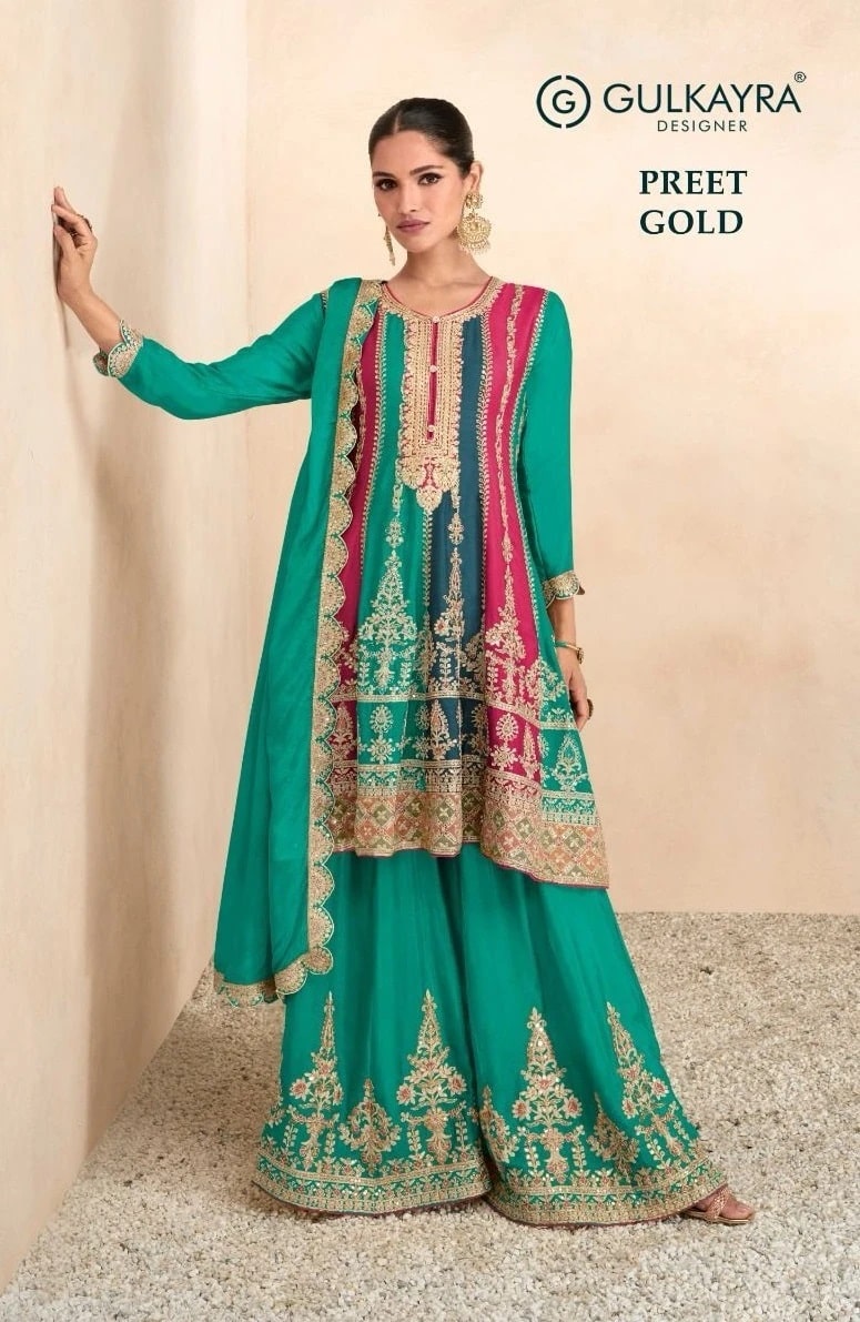 Gulkayra Preet Gold Real Georgette Designer Salwar Kameez Collection