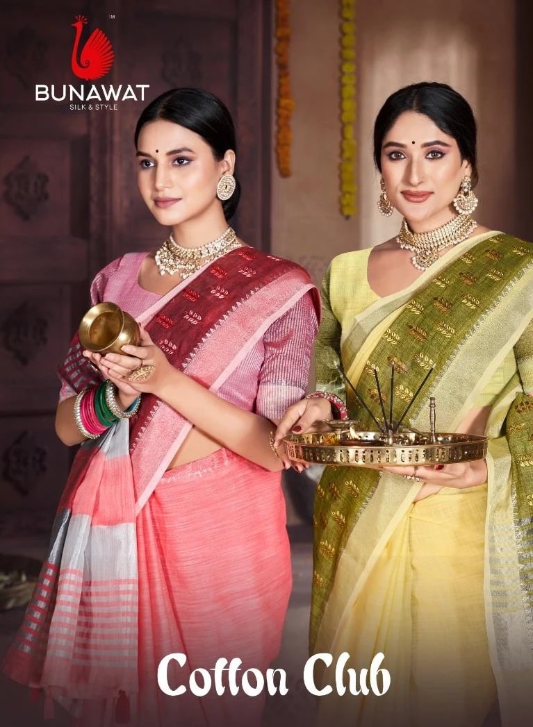 Bunawat Cotton Club Latest Fancy Linen Embroidery Saree Wholesale