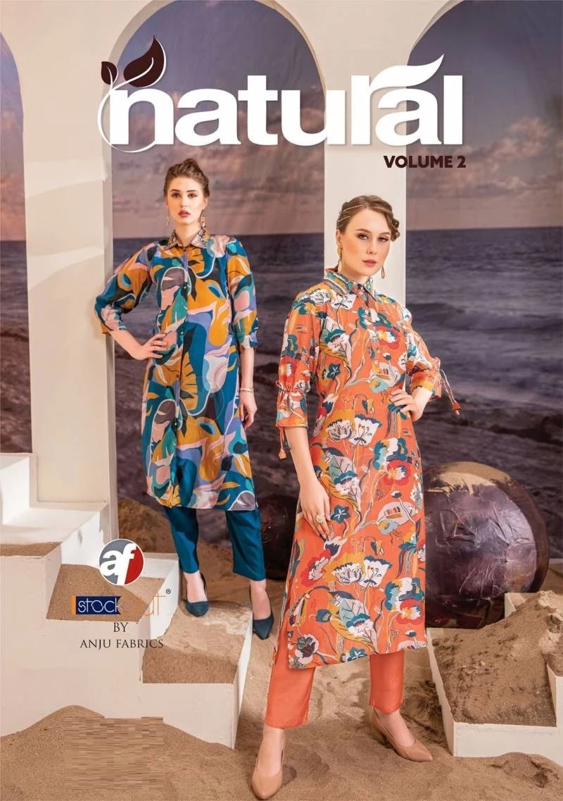 Af Natural Vol 2 Crepe Fancy Long Kurti With Bottom Collection
