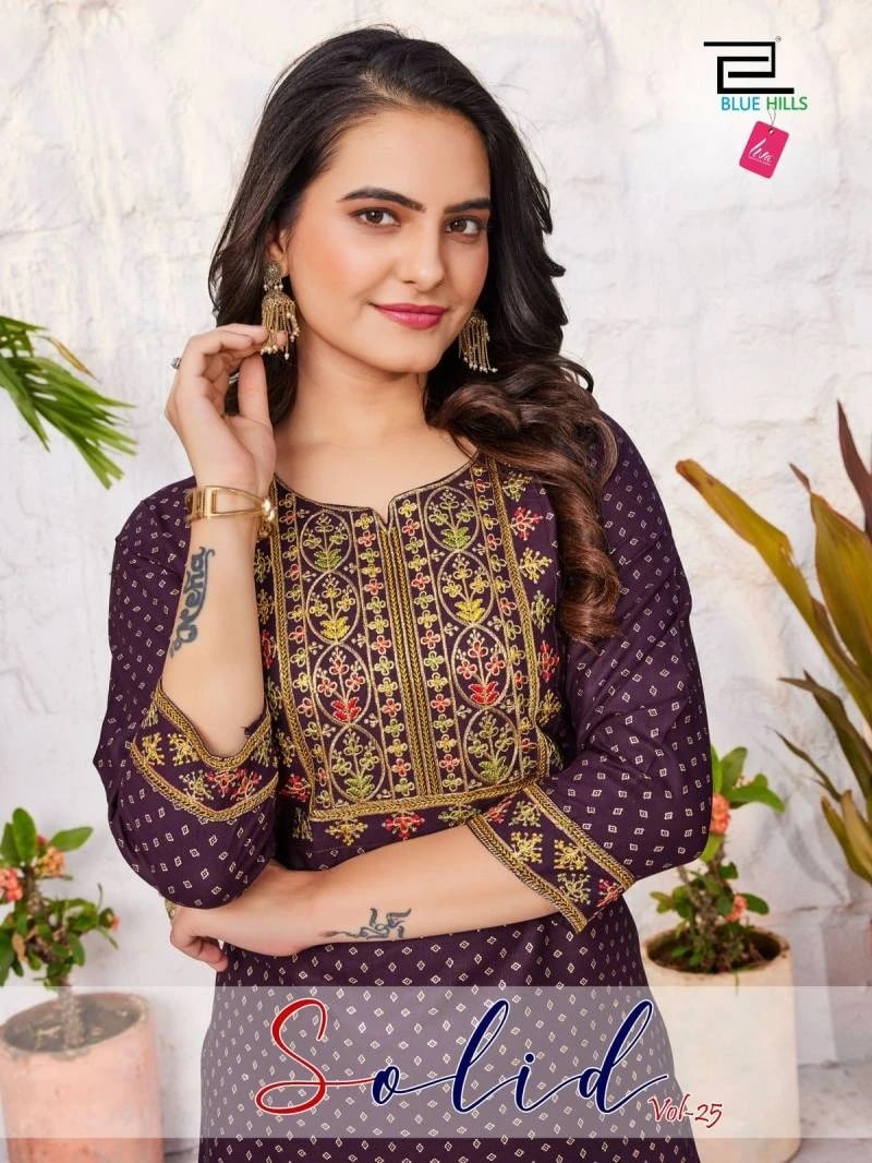 Blue Hills Solid Vol 25 Foil Printed Daily Wear Kurti Collection