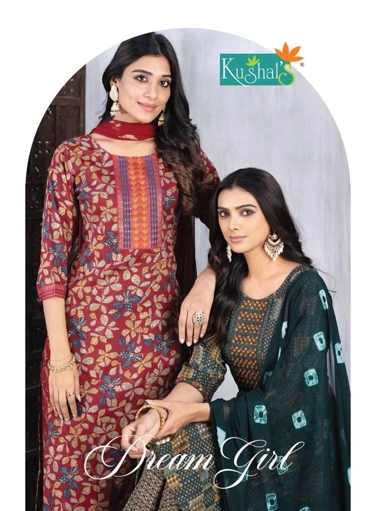 Kushal Dream Girl Straight Printed Kurti Bottom With Dupatta Collection