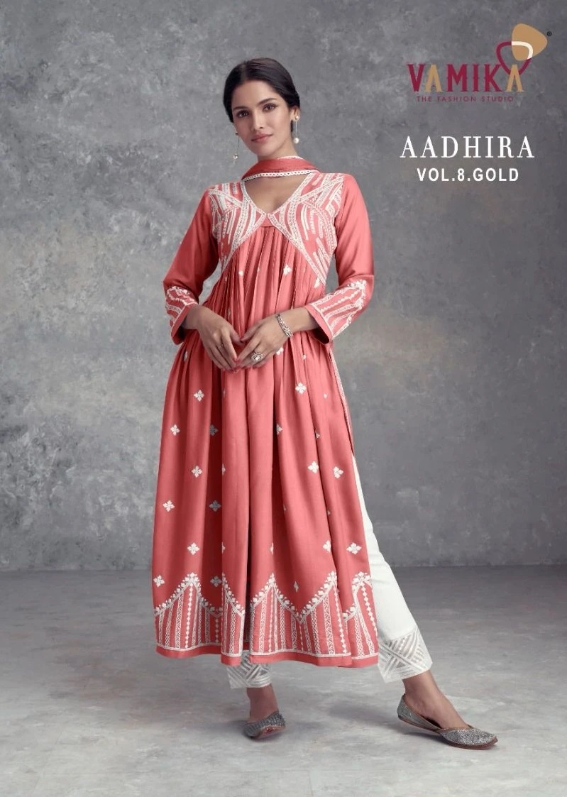 Vamika Aadhira Vol 8 Naira Cut Kurti Bottom With Dupatta