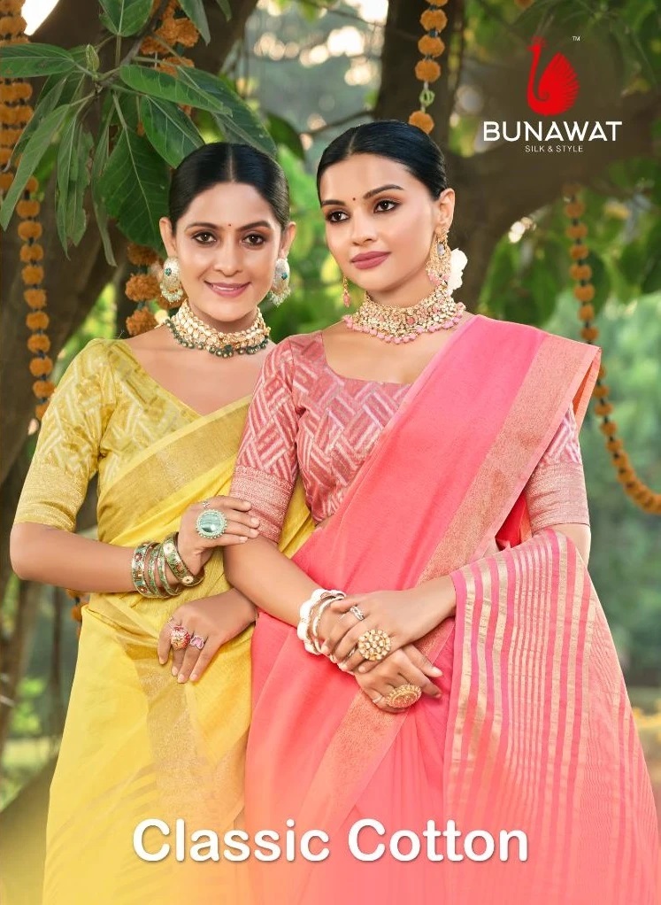 Bunawat Classic Cotton Linen Embroidery Saree Collection