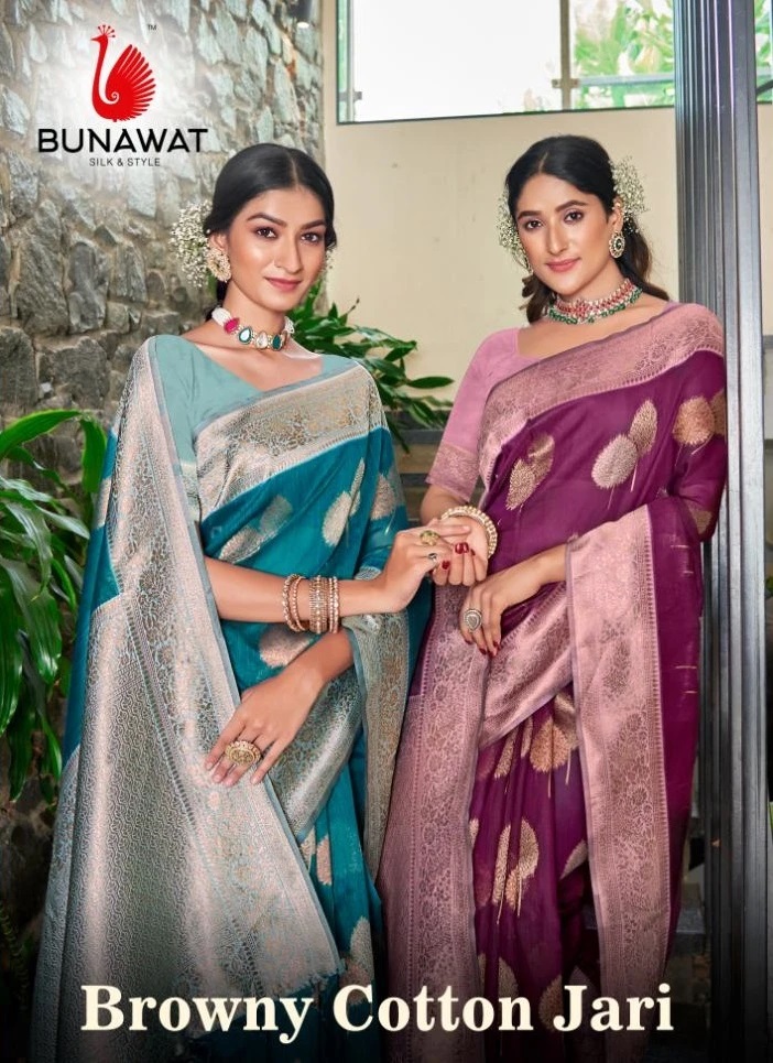 Bunawat Browny Jari Kota Wedding Cotton Saree Collection