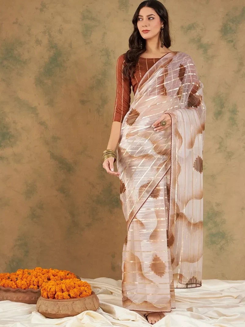 Color Set 8206 Fancy Hand Printed Organza Saree Collection