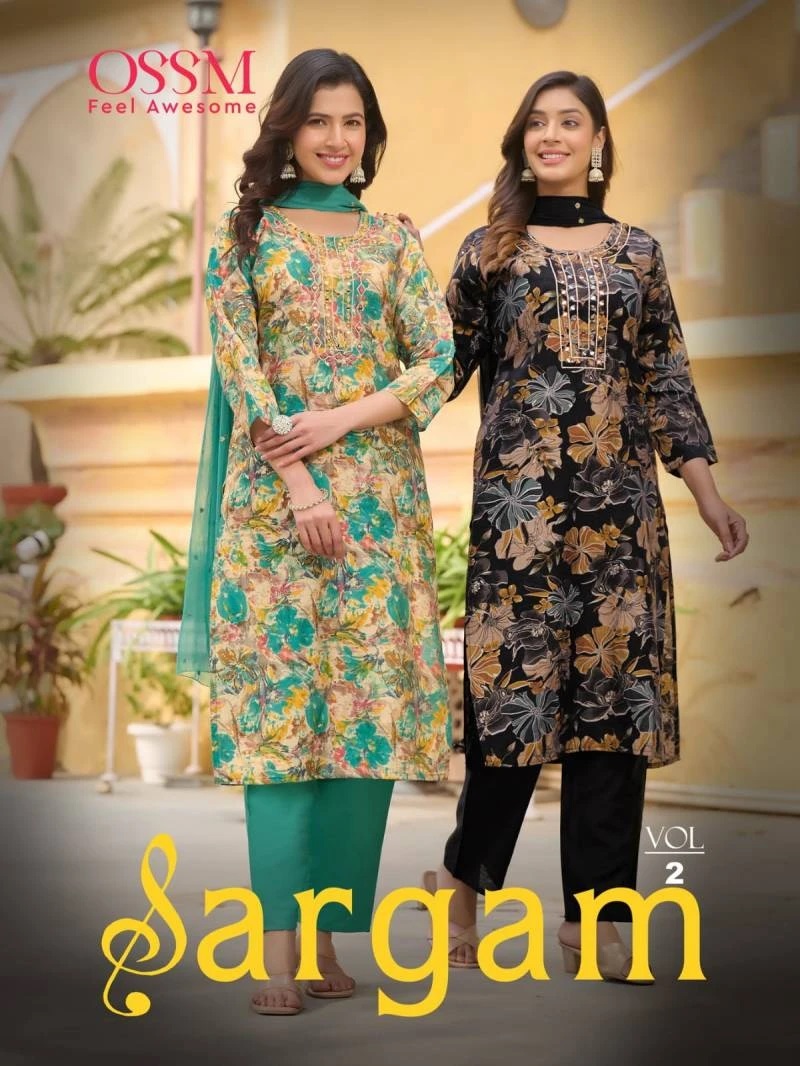 Ossm Sargam Vol 2 Foil Print Kurti Bottom With Dupatta