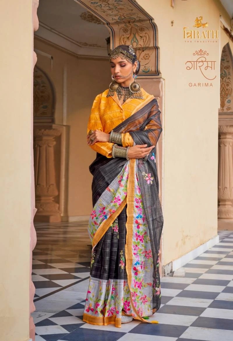Trirath Garima Exclusive Linen Printed Sarees Wholesaler