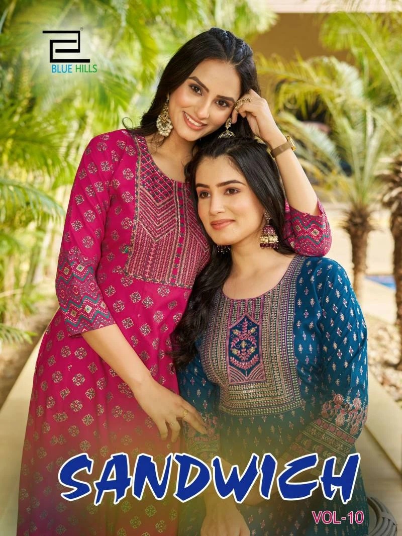 Blue Hills Sandwich Vol 10 Embroidery Anarkali Kurtis Collection