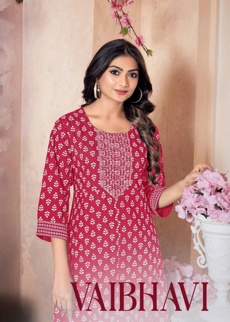 Vaibhavi 01 Rayon Printed Long Kurti Collection
