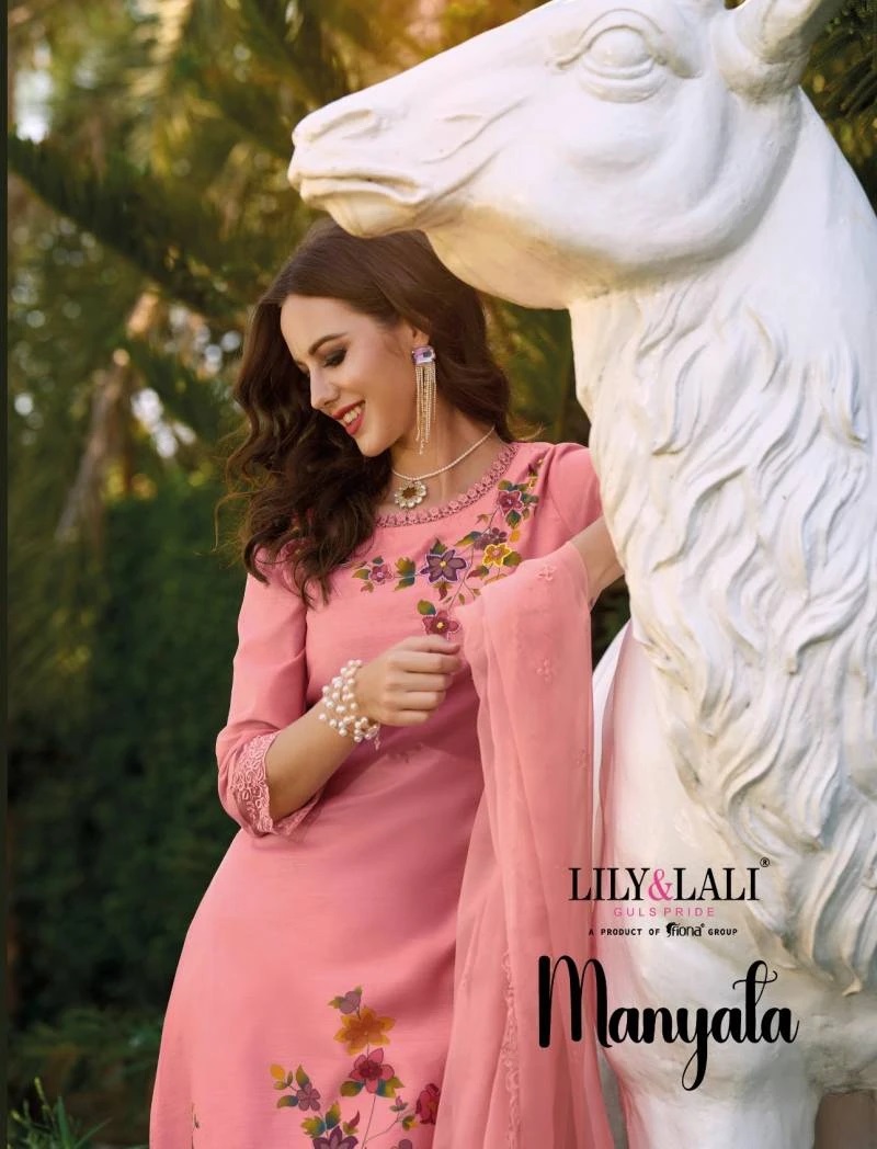 Lily And Lali Manyata Silk Embroidery Kurti Bottom With Dupatta Collection