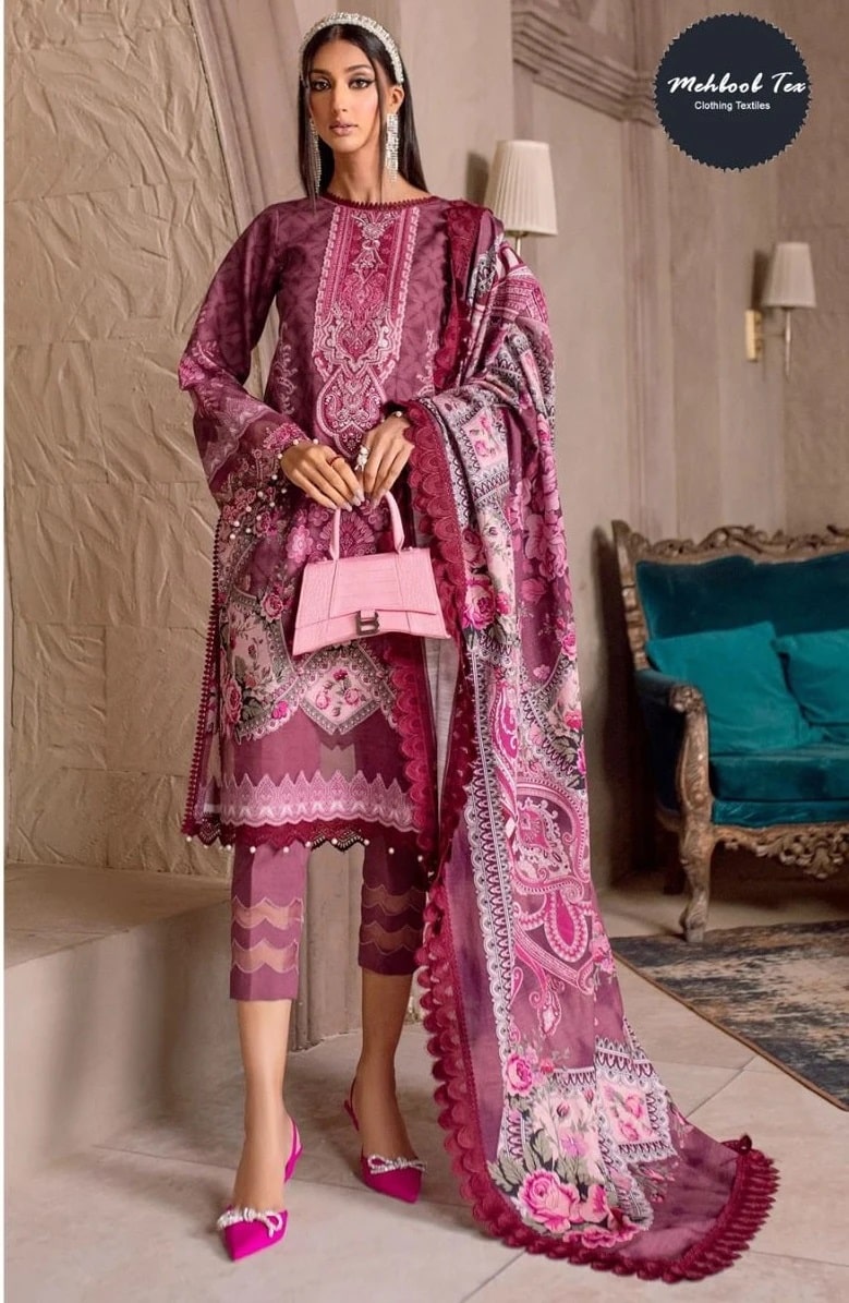 Mehboob Tex 1260 And 1265 Pakistani Salwar Suits And Cotton Dupatta