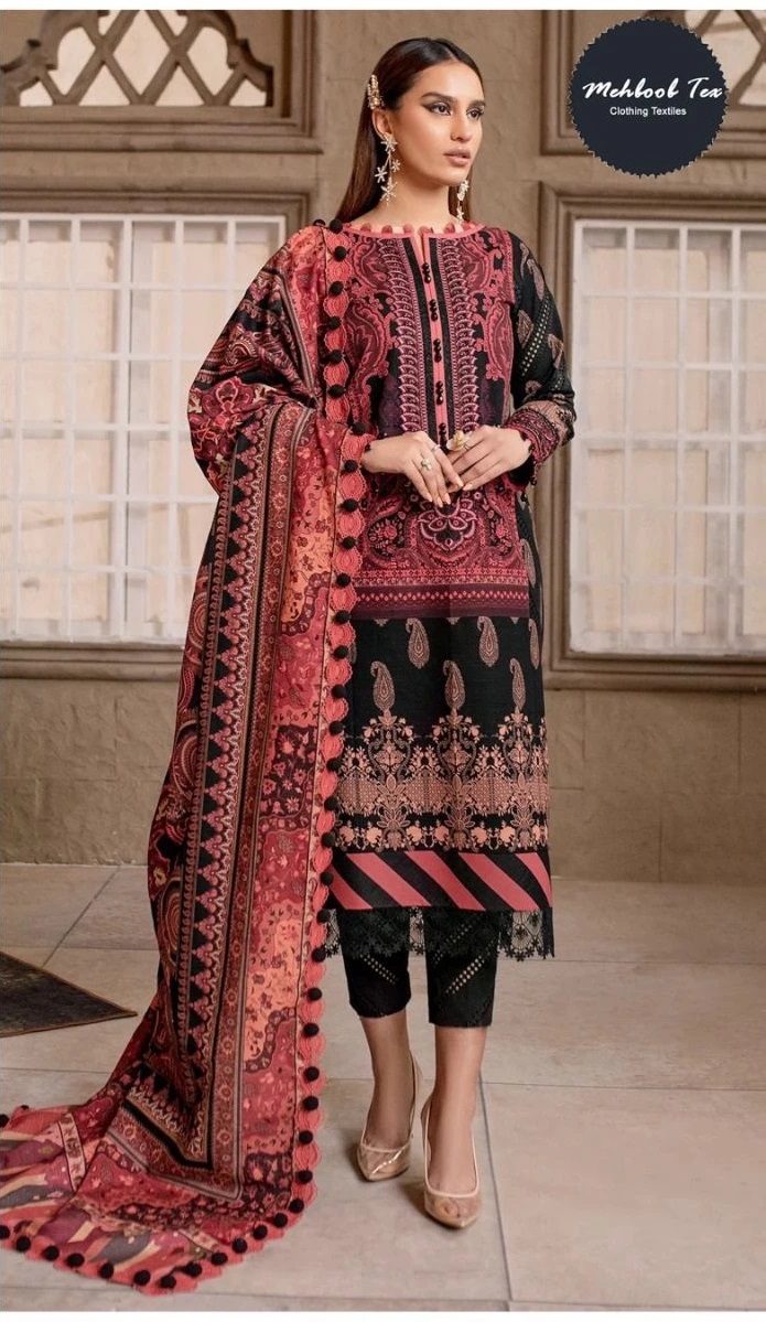 Mehboob Tex 1260 And 1265 Pakistani Salwar Suits And Chiffon Dupatta