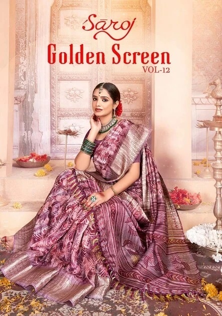 Saroj Golden Screen Vol 12 Printed Jacquard Border Sarees Collection