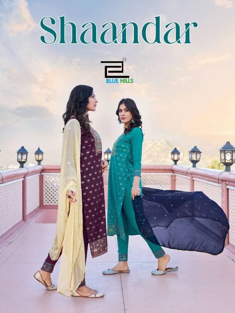 Blue Hills Shaandar Foil Printed Kurti Pant With Dupatta Wholesale