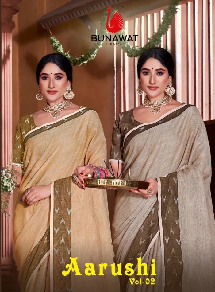 Bunawat Aarushi Vol 2 Embroidery Fancy Linen Saree Collection