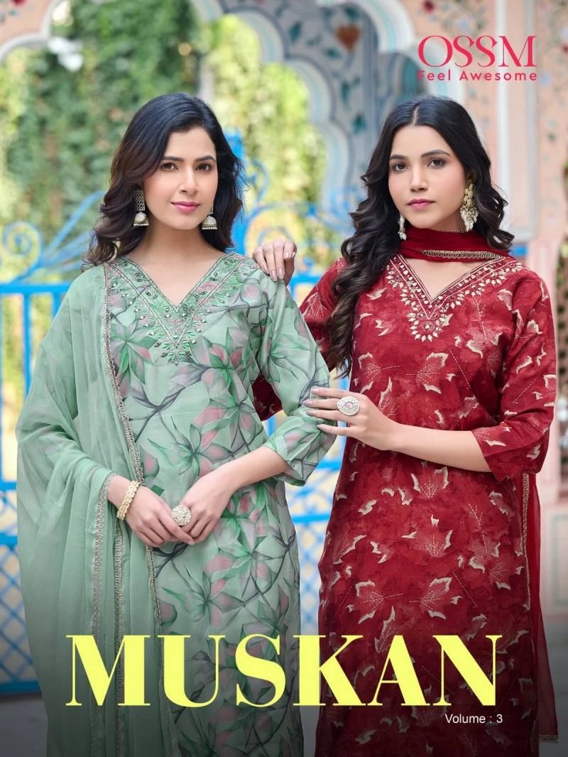 Muskan 3 Ossm Fancy V Neck Kurti Bottom With Dupatta Set