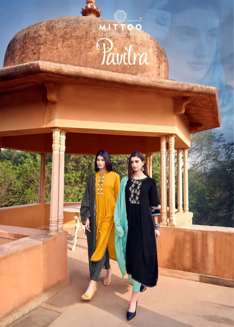 Mittoo Pavitra Rayon Embroidery Kurti Pant With Dupatta