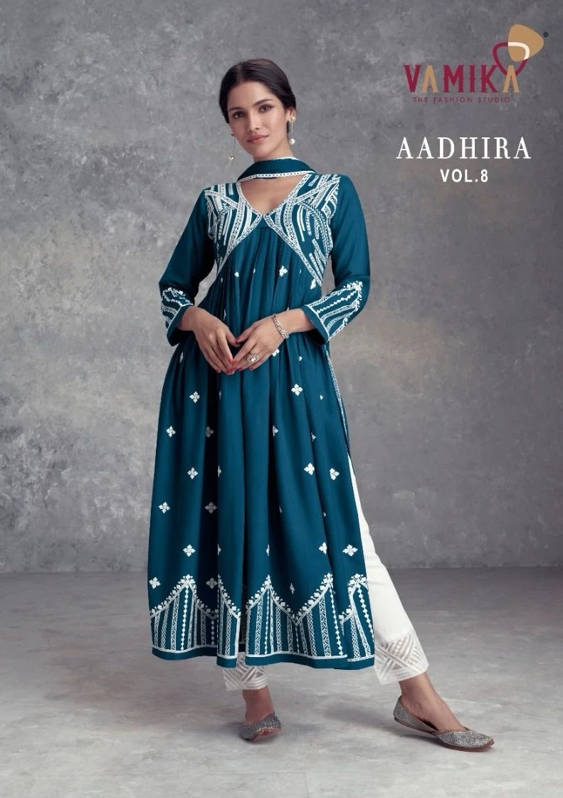 Vamika Aadhira Vol 8 Rayon Designer Kurti Palazzo With Dupatta