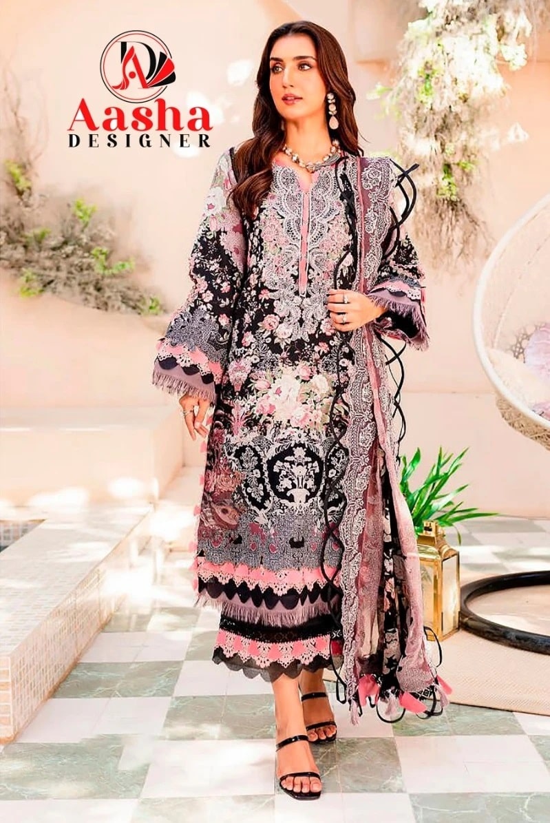 Aasha Needle Wonder Vol 1 Pakistan Salwar Suits With Chiffon Dupatta