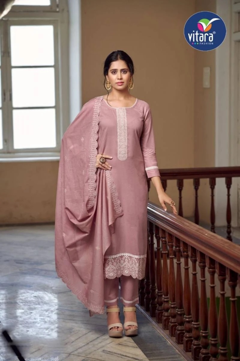 Vitara Calvin Cambric Cotton Kurti Pant With Dupatta Collection