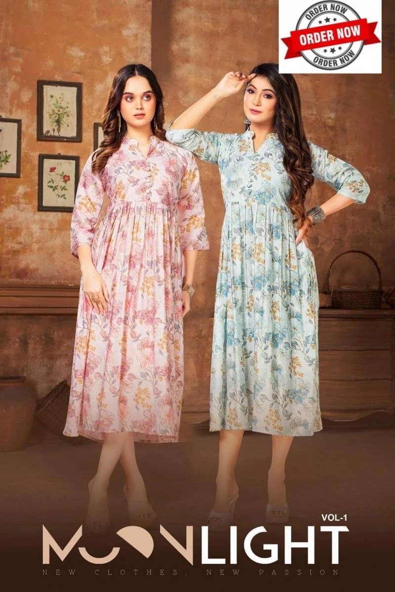Beauty Queen Moonlight Vol 1 Fancy Printed Flaired Kurti Best Price