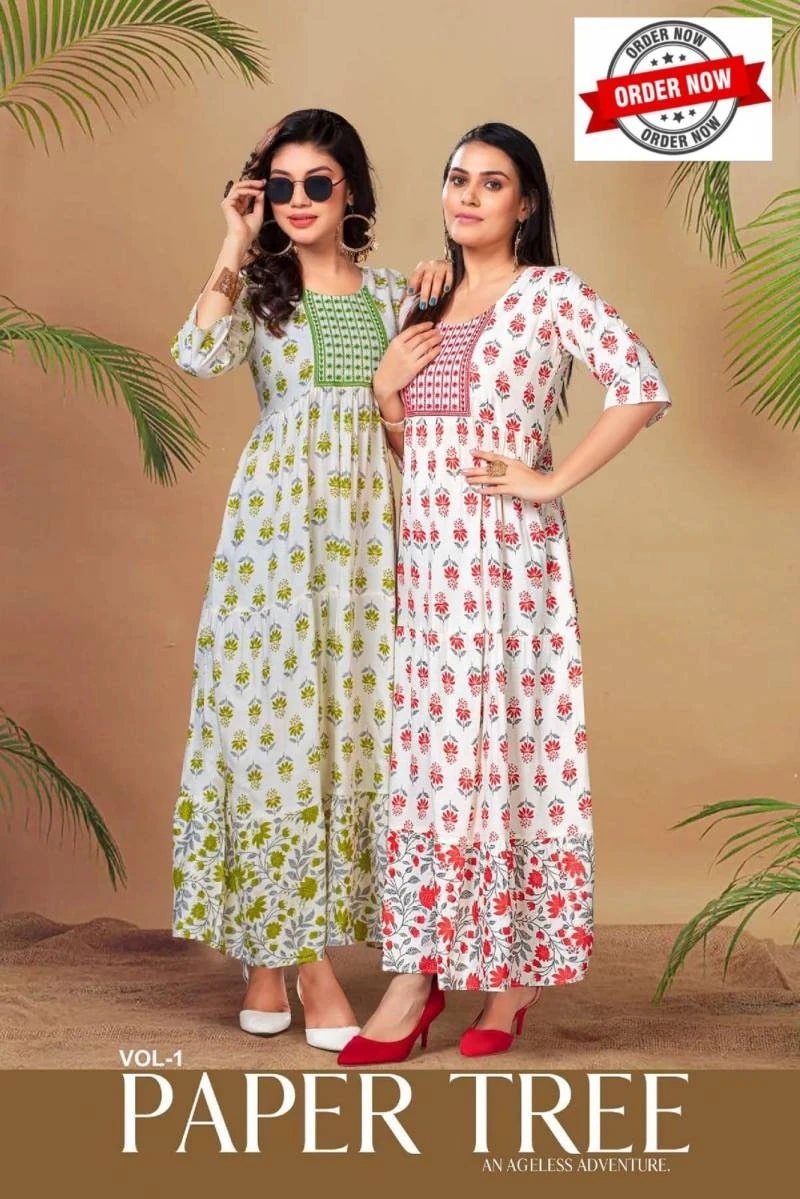 White Paper Tree Vol 1 Anarkali Embroidered Long Kurti Collection