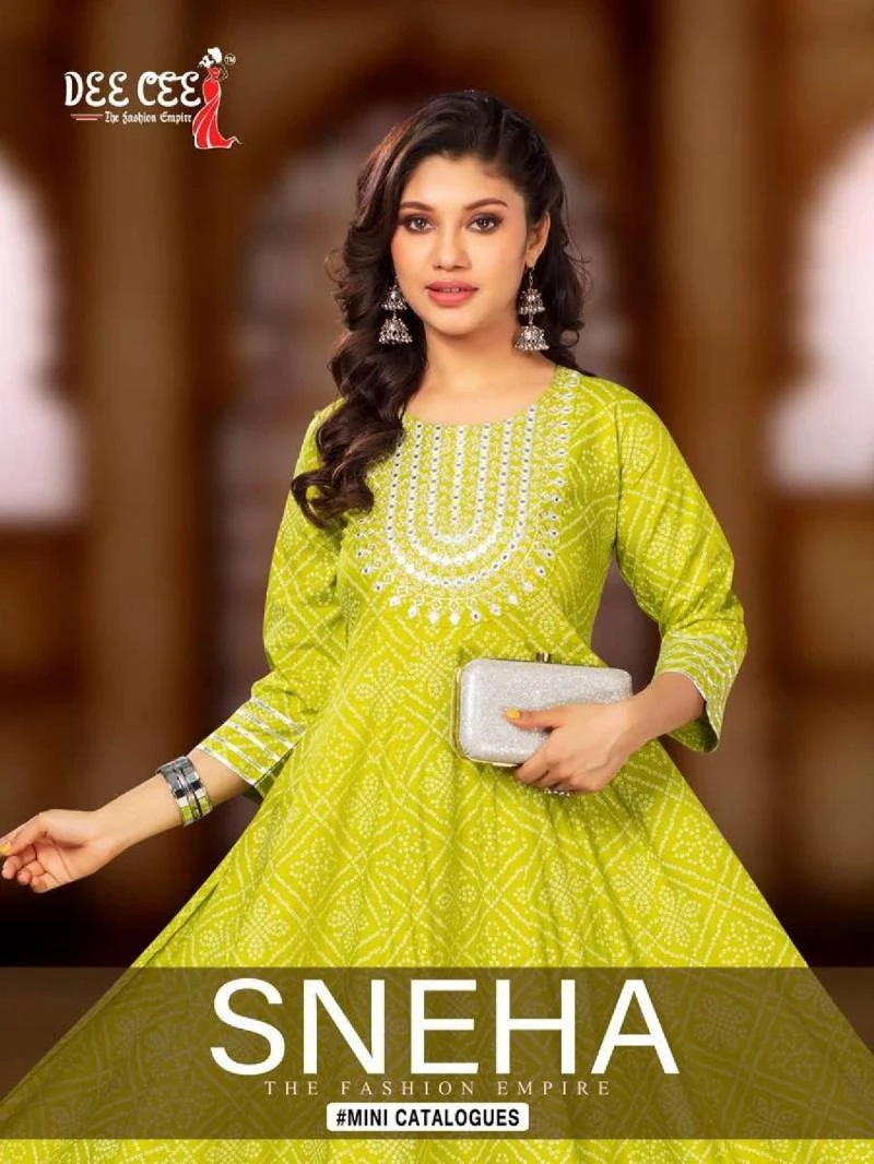 Deecee Sneha Rayon Printed Flaired Long Kurtis Wholesale