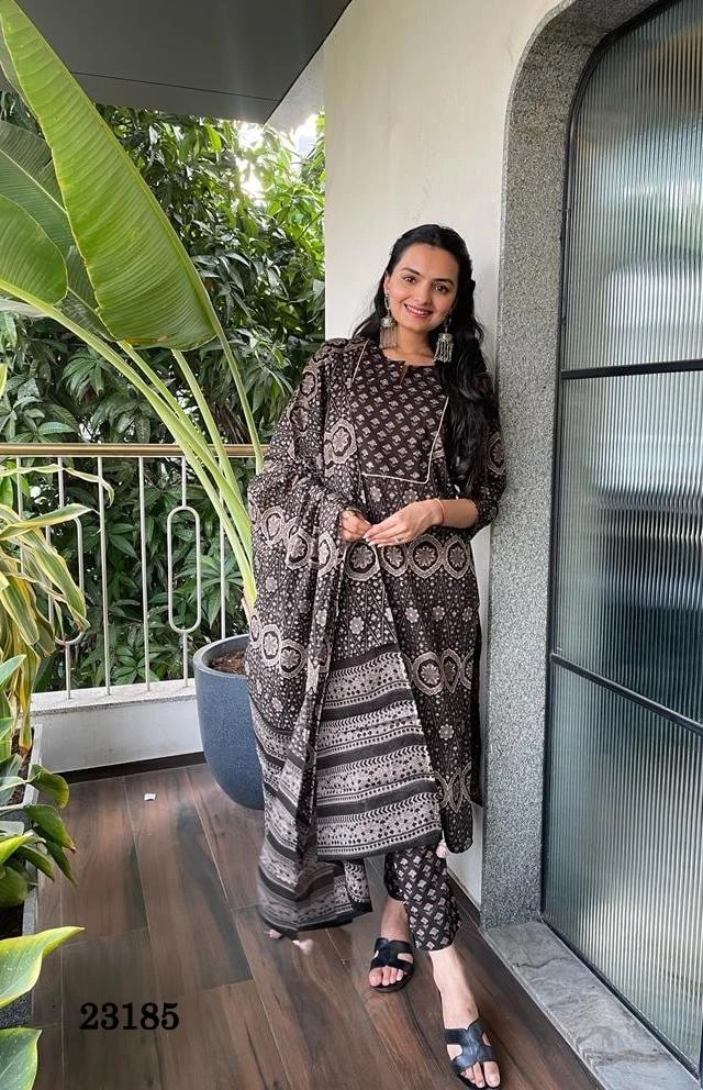Indira 23185 Cotton Kurti Pant With Dupatta Collection