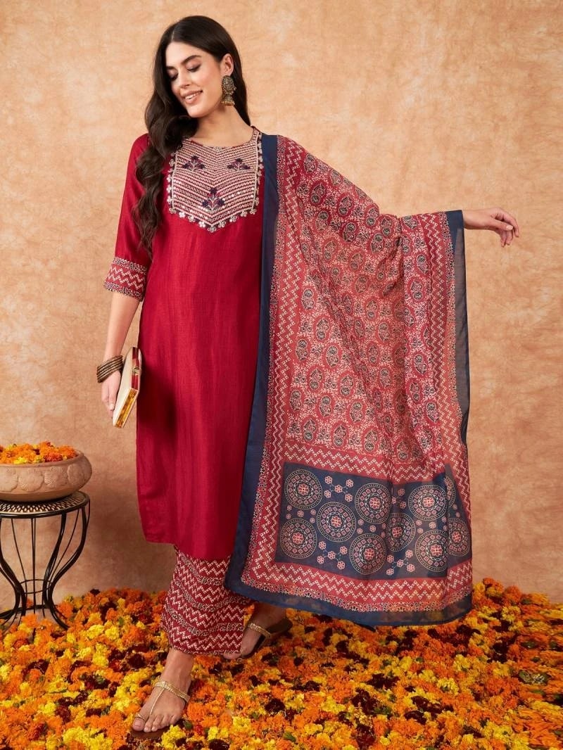 Indo Era 2410 Silk Designer Kurta With Palazzo And Dupatta