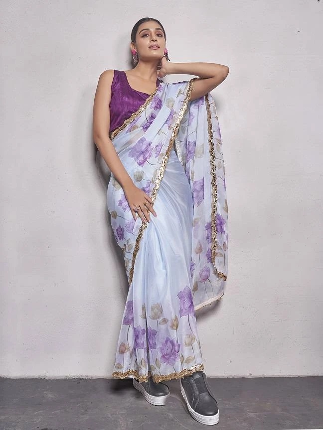 Ziva 21 Organza Printed Party Wear Saree Collection