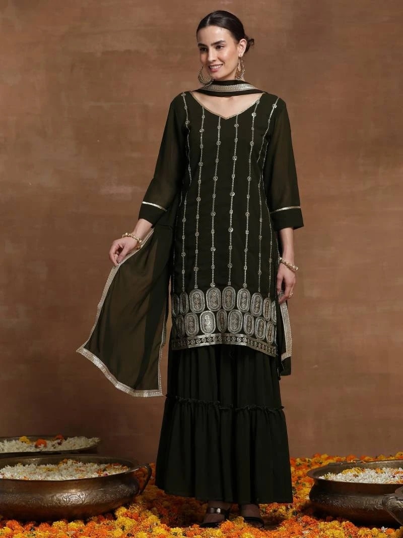 Indo Era 2439 Sequence Designer Kurta Sharara And Dupatta