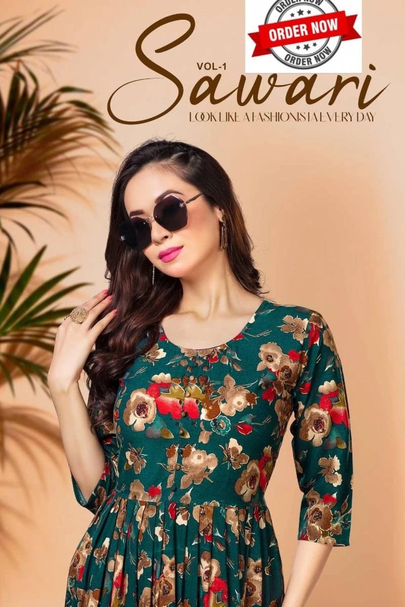 Ft Sawari Vol 1 Foil Printed Anarkali Flaired Kurtis Collection