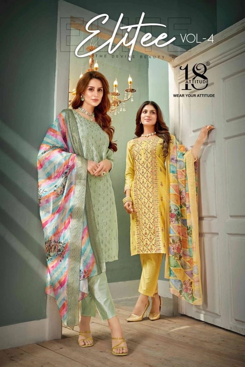 18 Attitude Elite Vol 4 Viscose Kurti Pant With Dupatta Collection