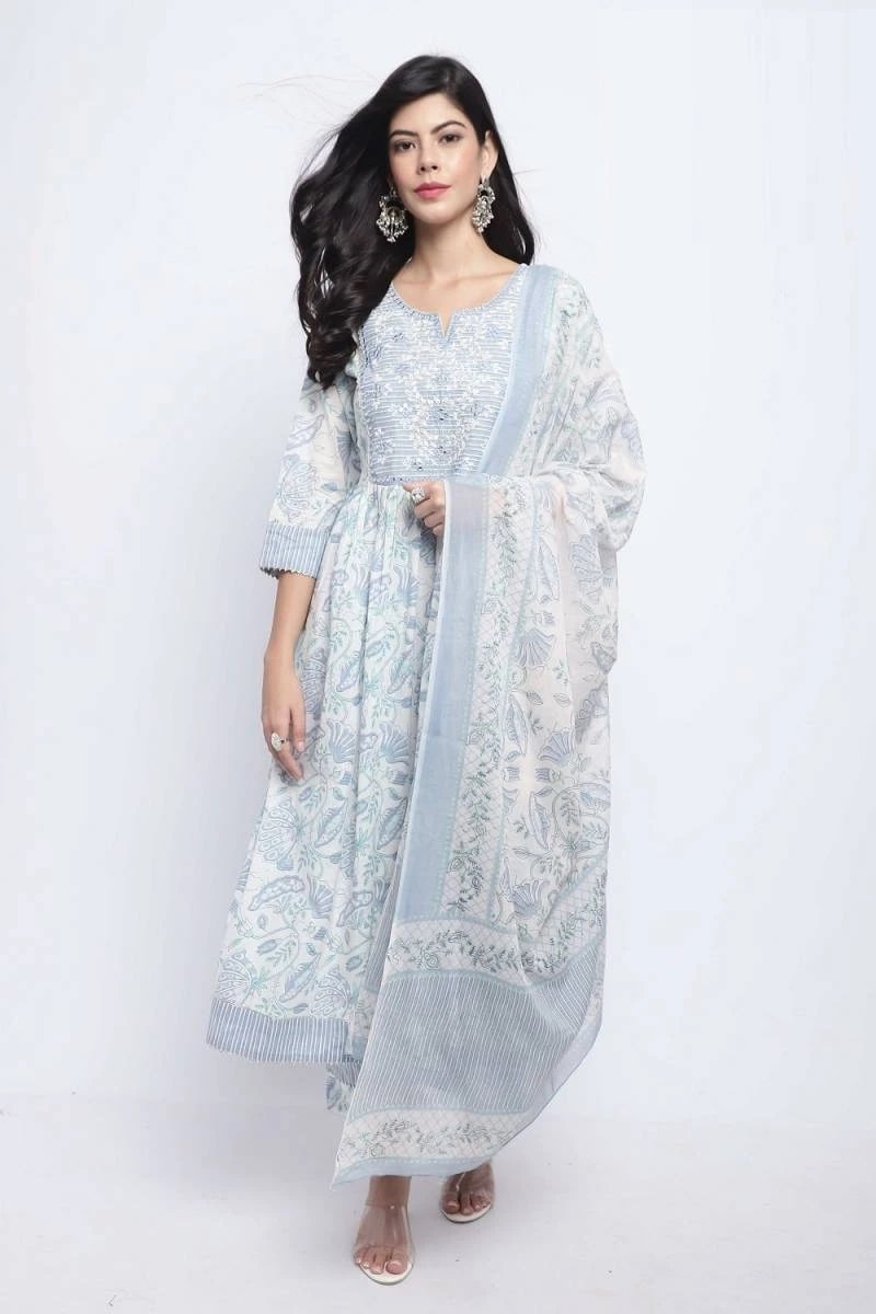 Trendy Saanjh Jaipuri Cotton Kurti Pant With Dupatta Collection
